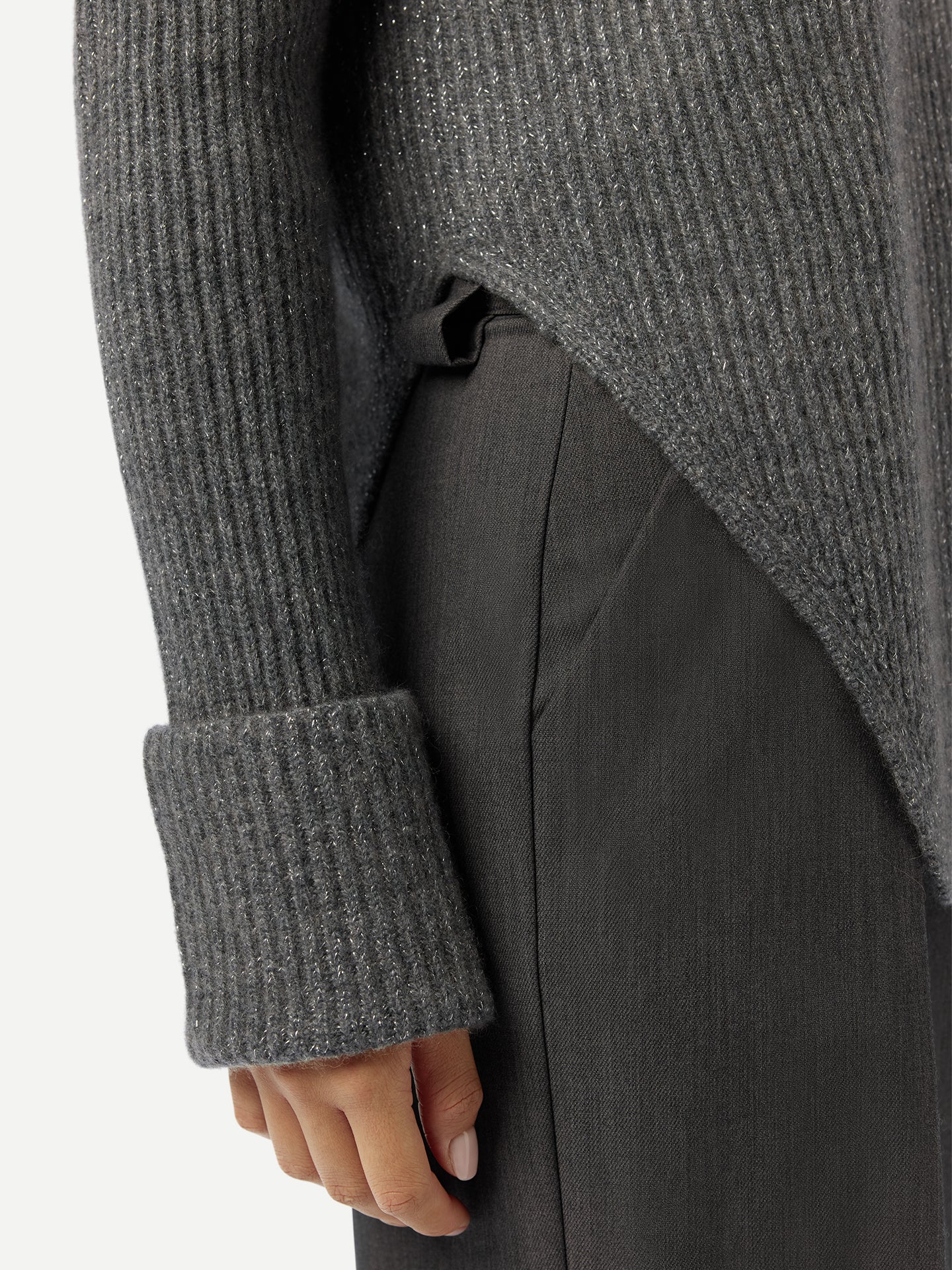 Cashmere Sweater with Detachable Collar Stone Gray - Gobi Cashmere