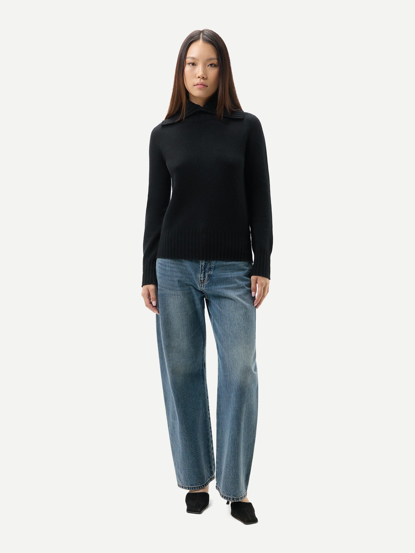 Fold-Over Turtleneck Cashmere Sweater