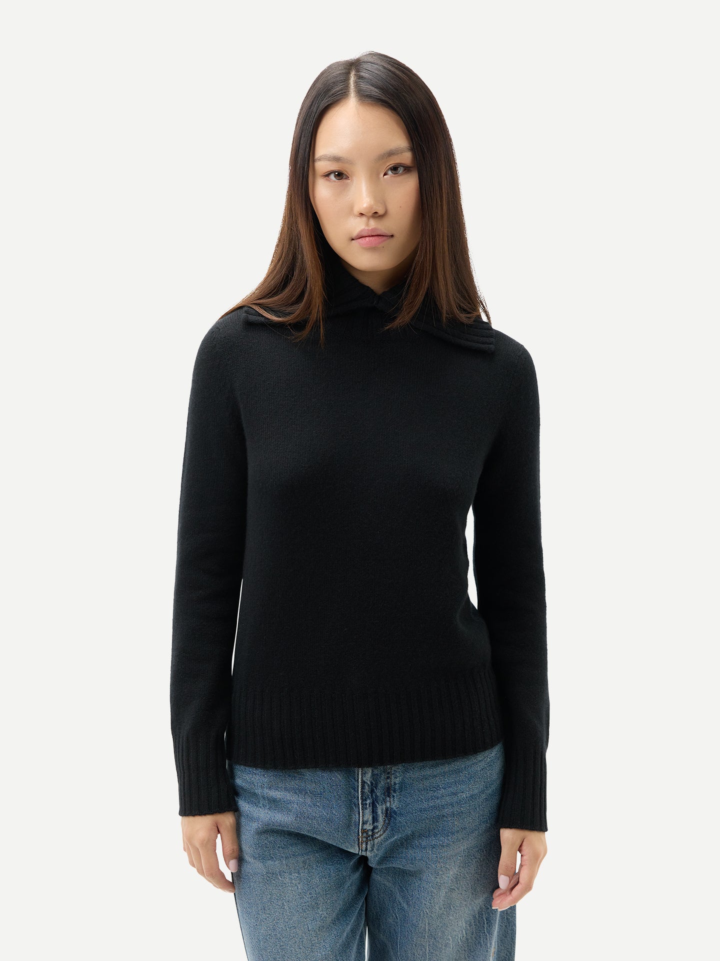 Fold-Over Turtleneck Cashmere Sweater