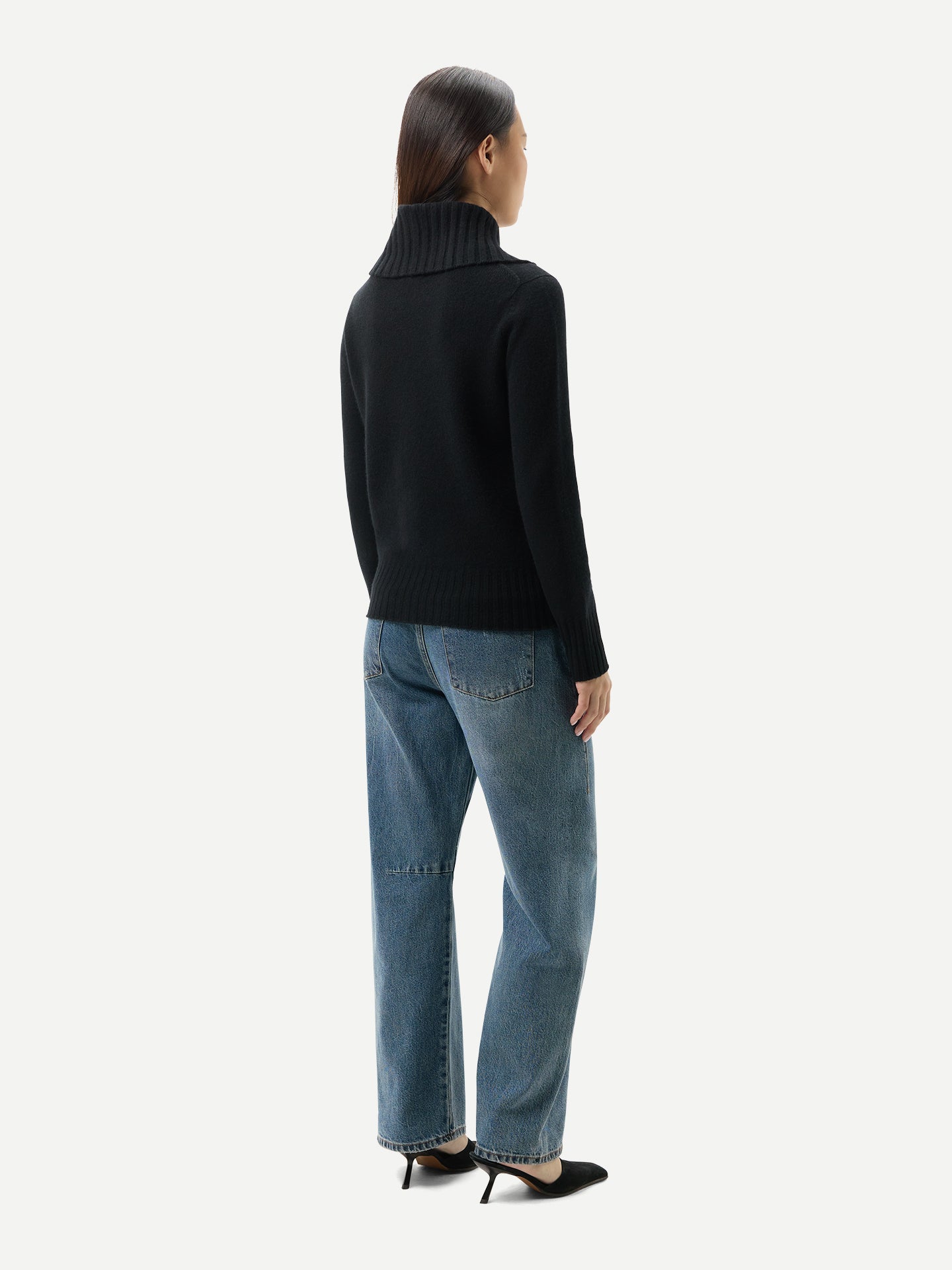 Fold-Over Turtleneck Cashmere Sweater