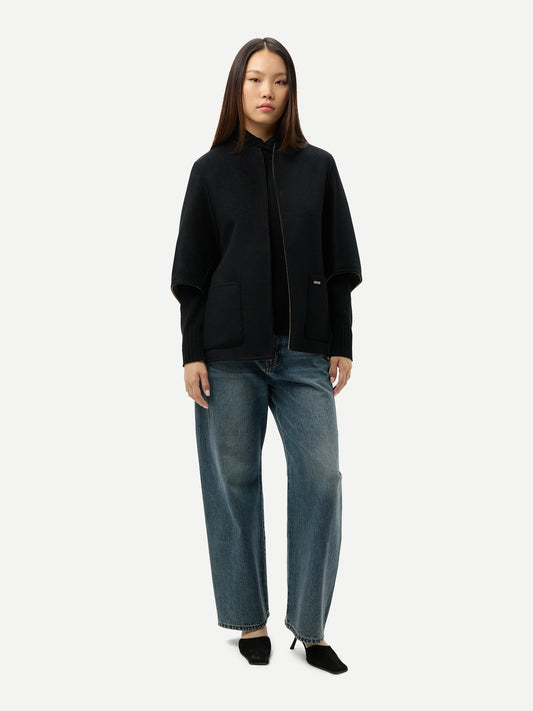 Patch Pocket Cashmere Poncho Jacket