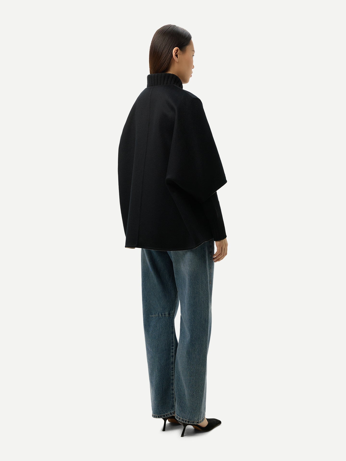 Patch Pocket Cashmere Poncho Jacket