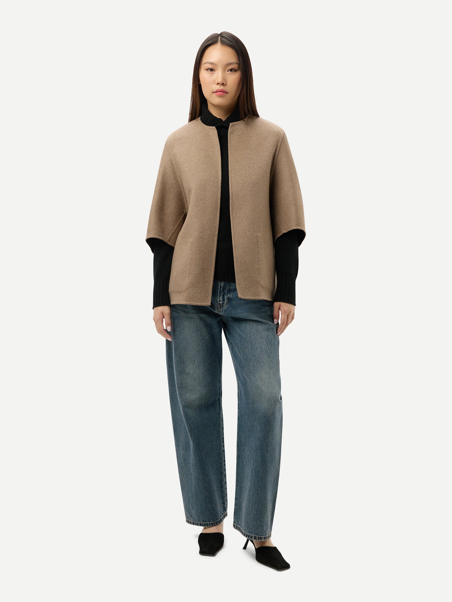 Patch Pocket Cashmere Poncho Jacket