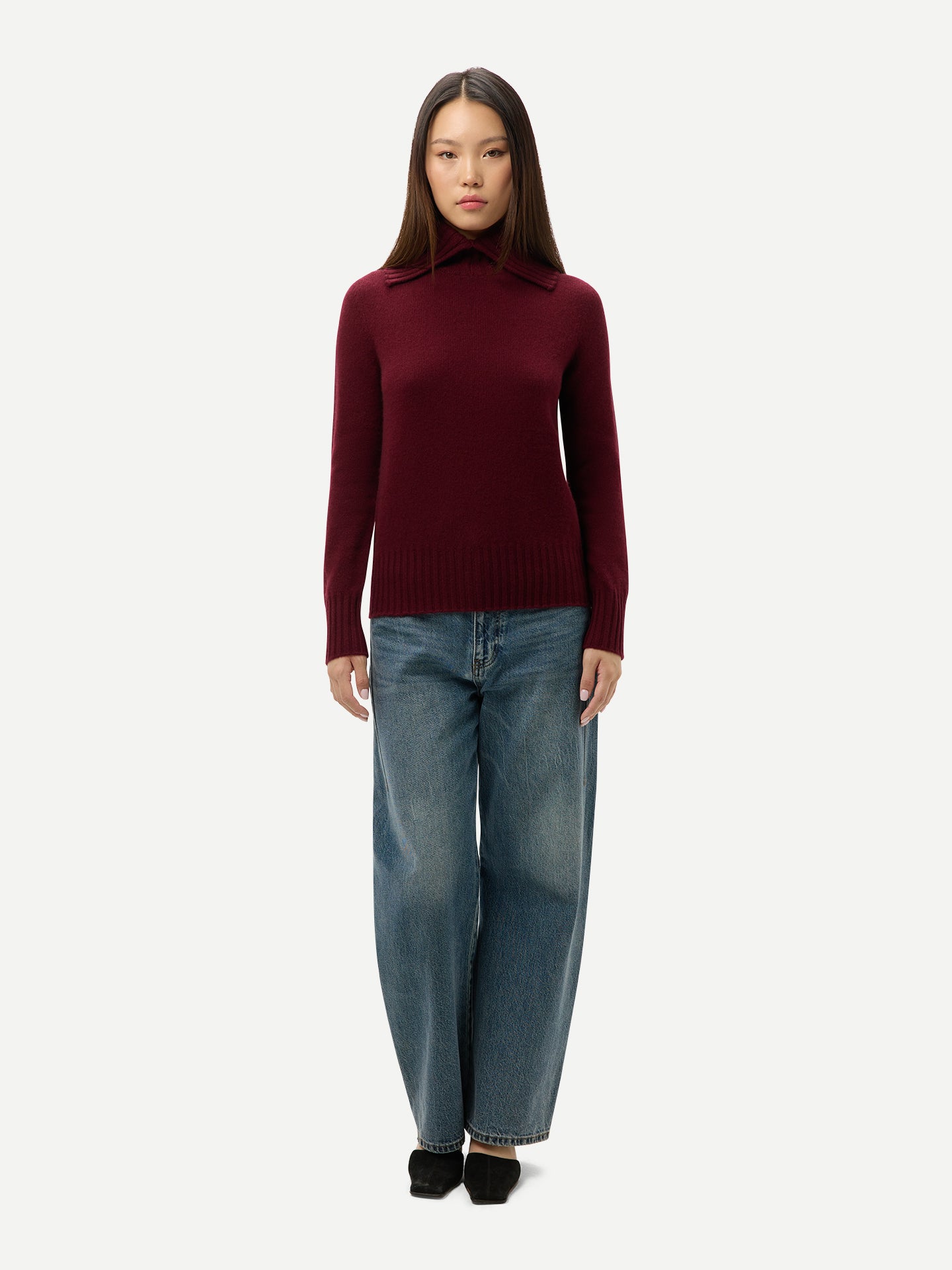 Fold-Over Turtleneck Cashmere Sweater