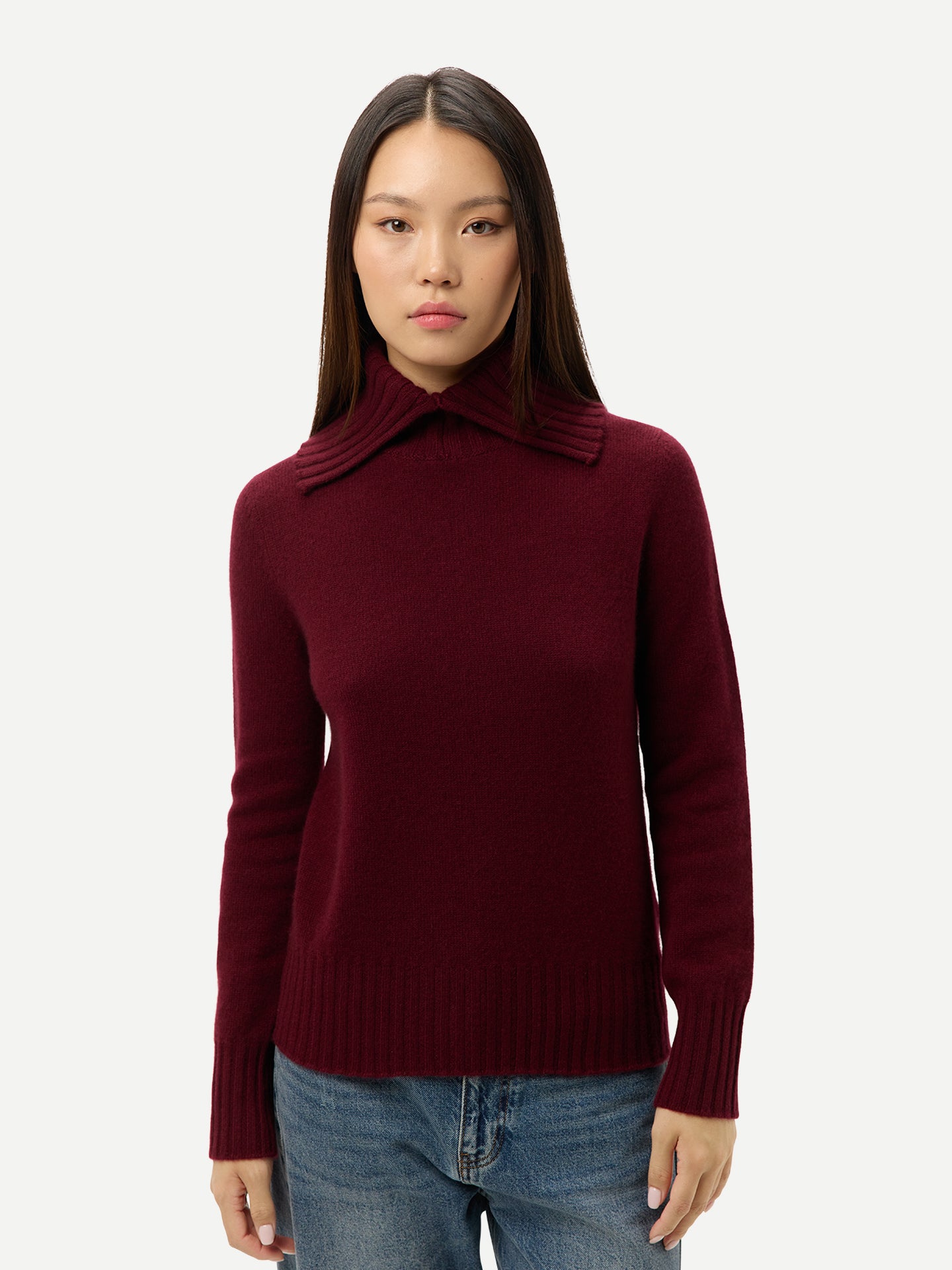 Fold-Over Turtleneck Cashmere Sweater