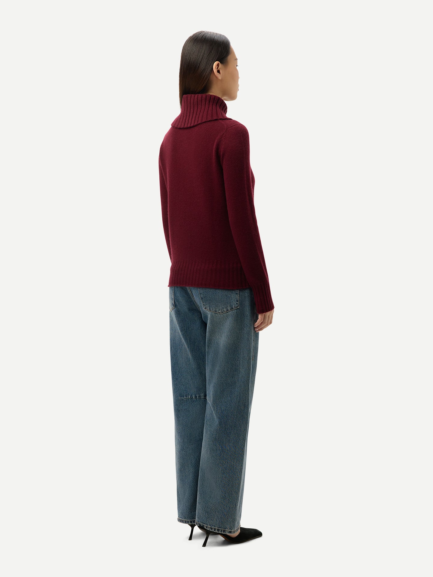 Fold-Over Turtleneck Cashmere Sweater