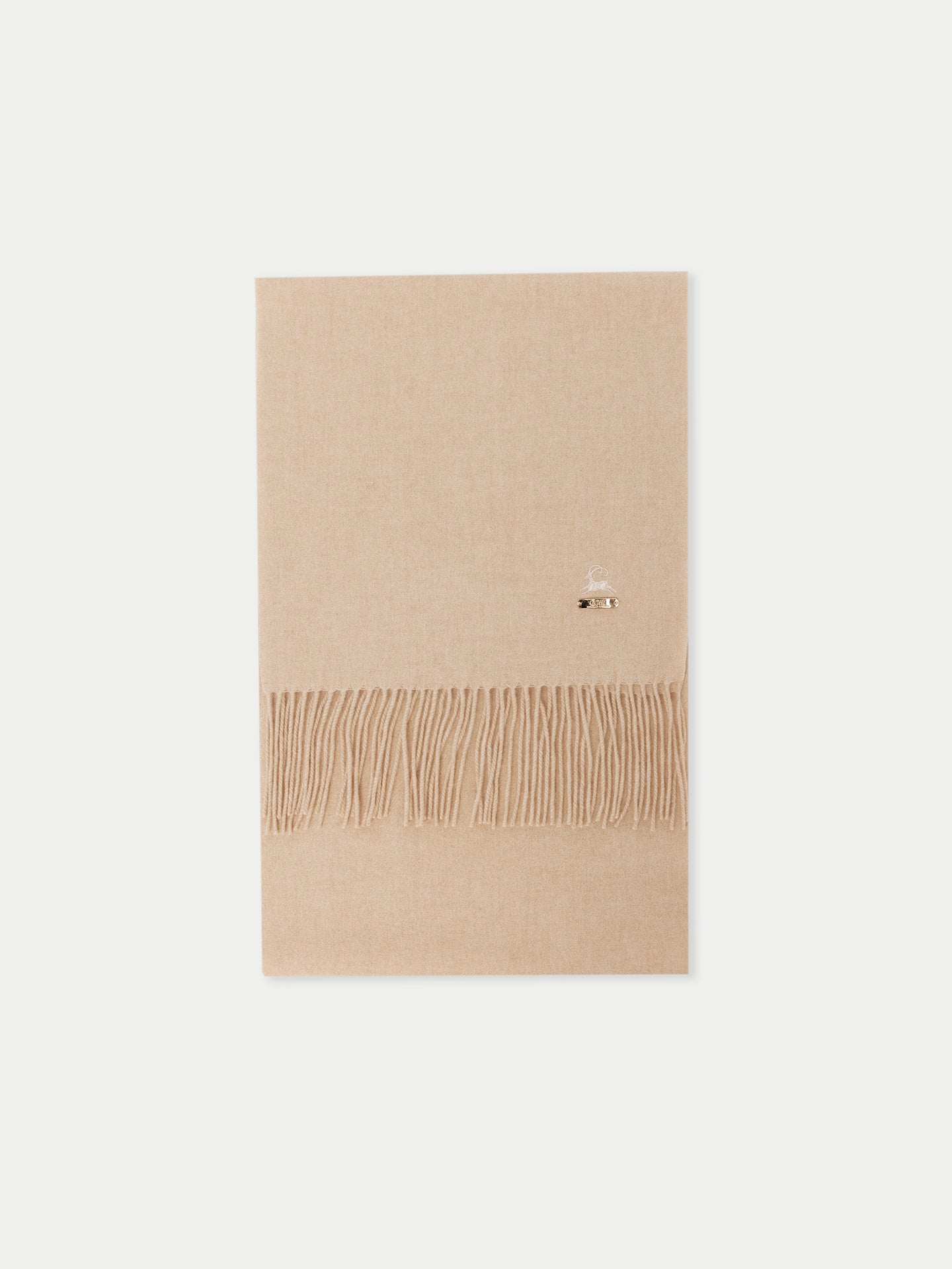 Unisex Organic Cashmere Fringed Scarf with Embroidery Beige - Gobi Cashmere