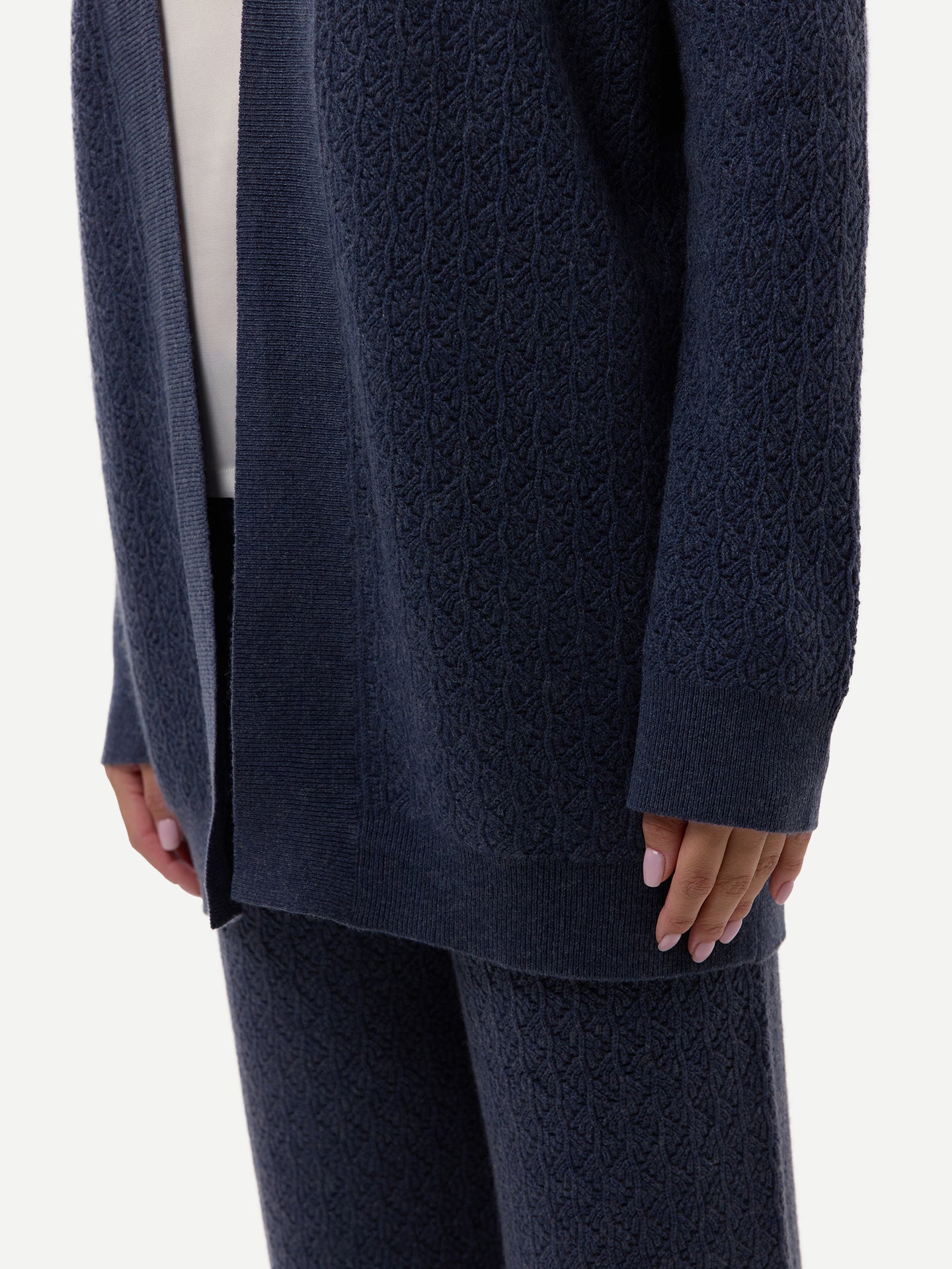 Ajour Knit Open-Front Cashmere Cardigan Crown Blue - Gobi Cashmere