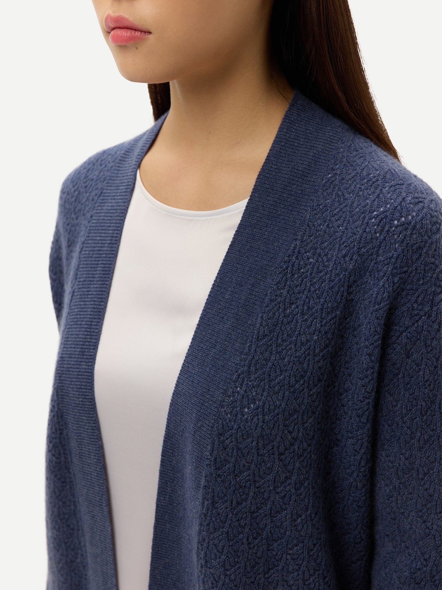 Ajour Knit Open-Front Cashmere Cardigan Crown Blue - Gobi Cashmere