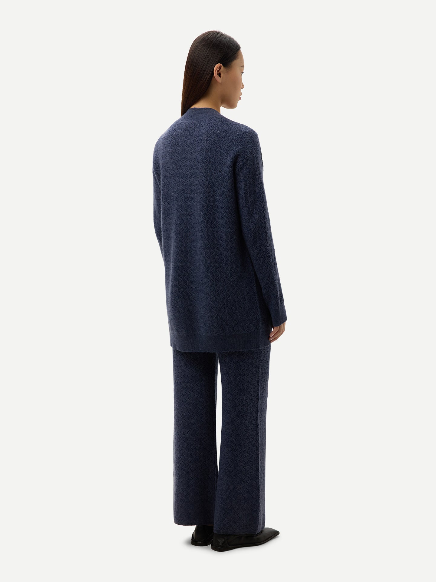 Ajour Knit Open-Front Cashmere Cardigan Crown Blue - Gobi Cashmere