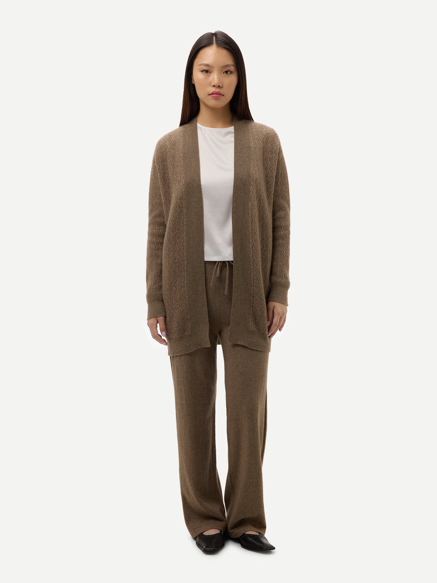 Organic Colour Ajour Knit Open-Front Cashmere Cardigan