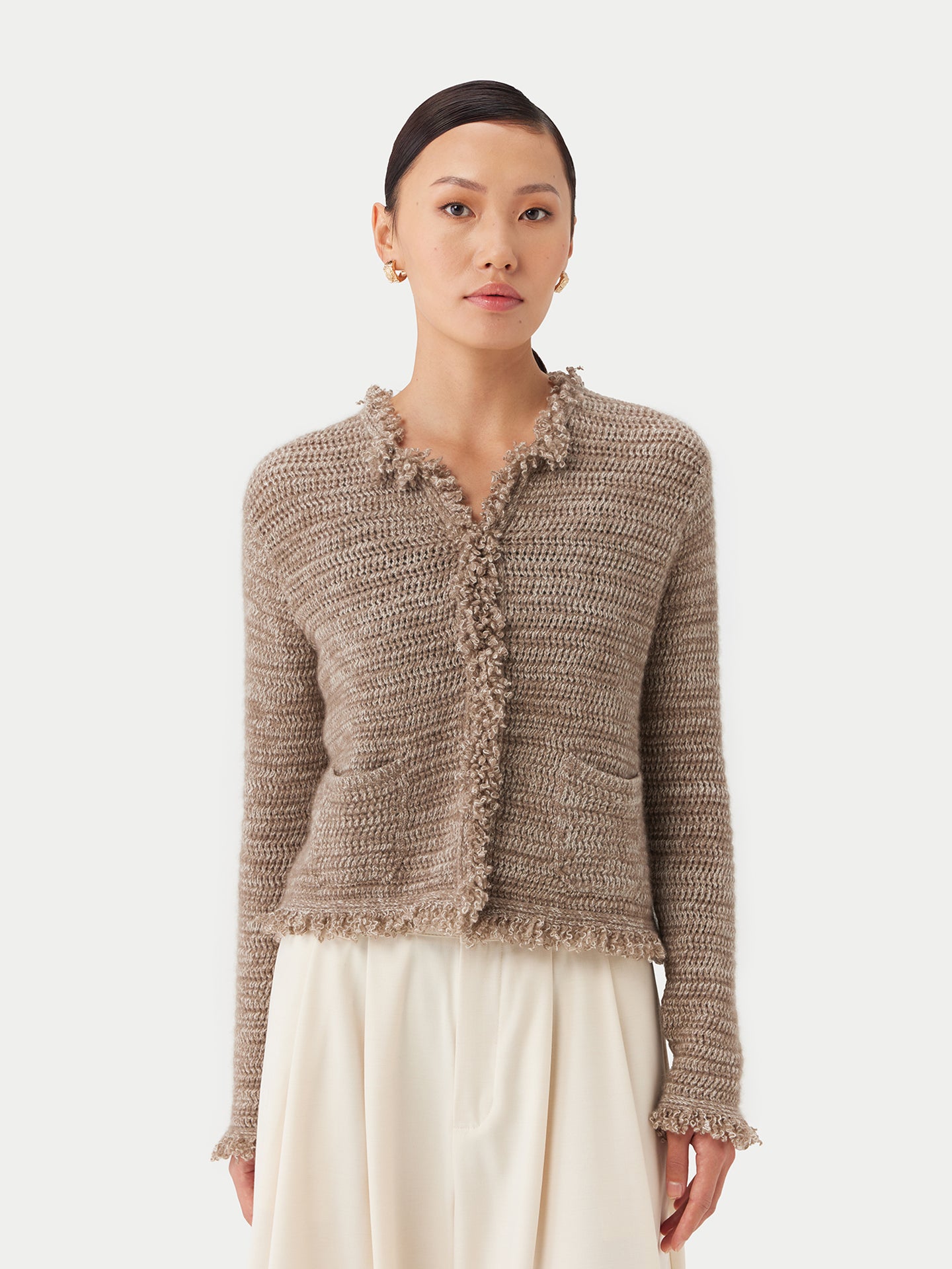 Organic Colour Hook And Eye Closure Cashmere Cardigan