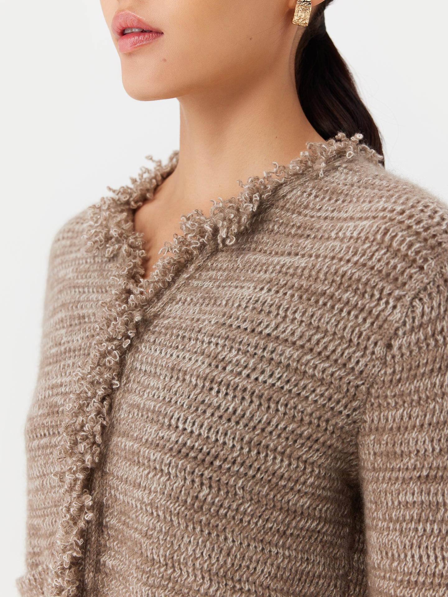 Women's Organic Colour Hook And Eye Closure Cashmere Cardigan Taupe - Gobi Cashmere