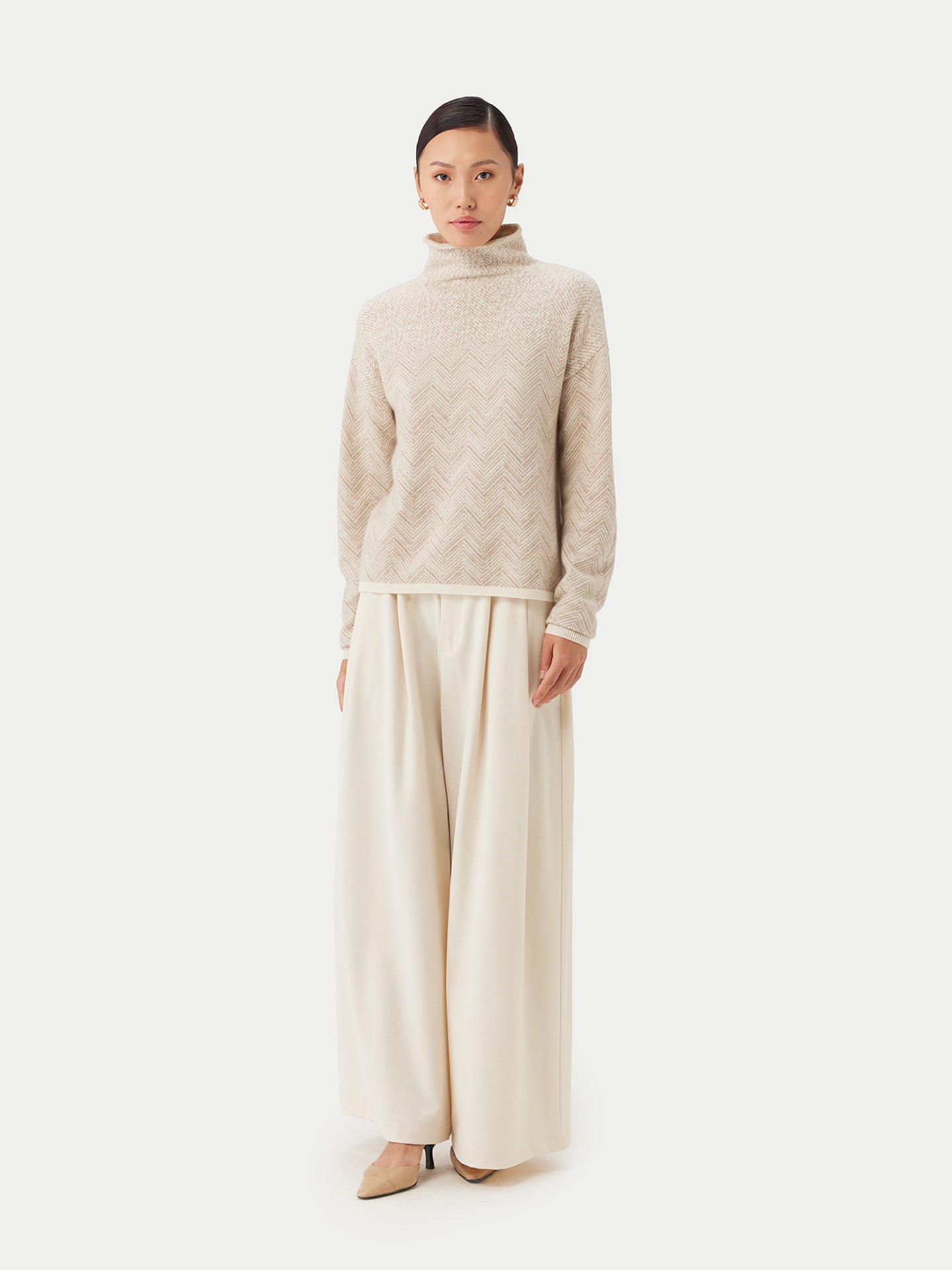 Women's Jacquard Knitted Cashmere Sweater Coconut Milk - Gobi Cashmere