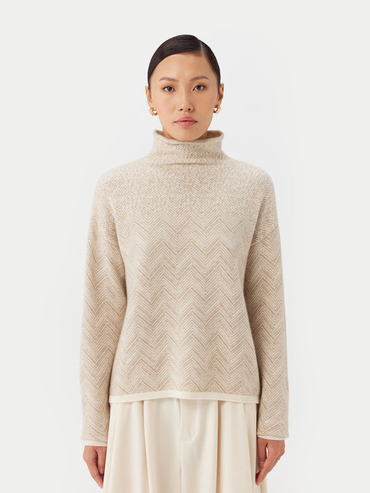 Women's Jacquard Knitted Cashmere Sweater Coconut Milk - Gobi Cashmere