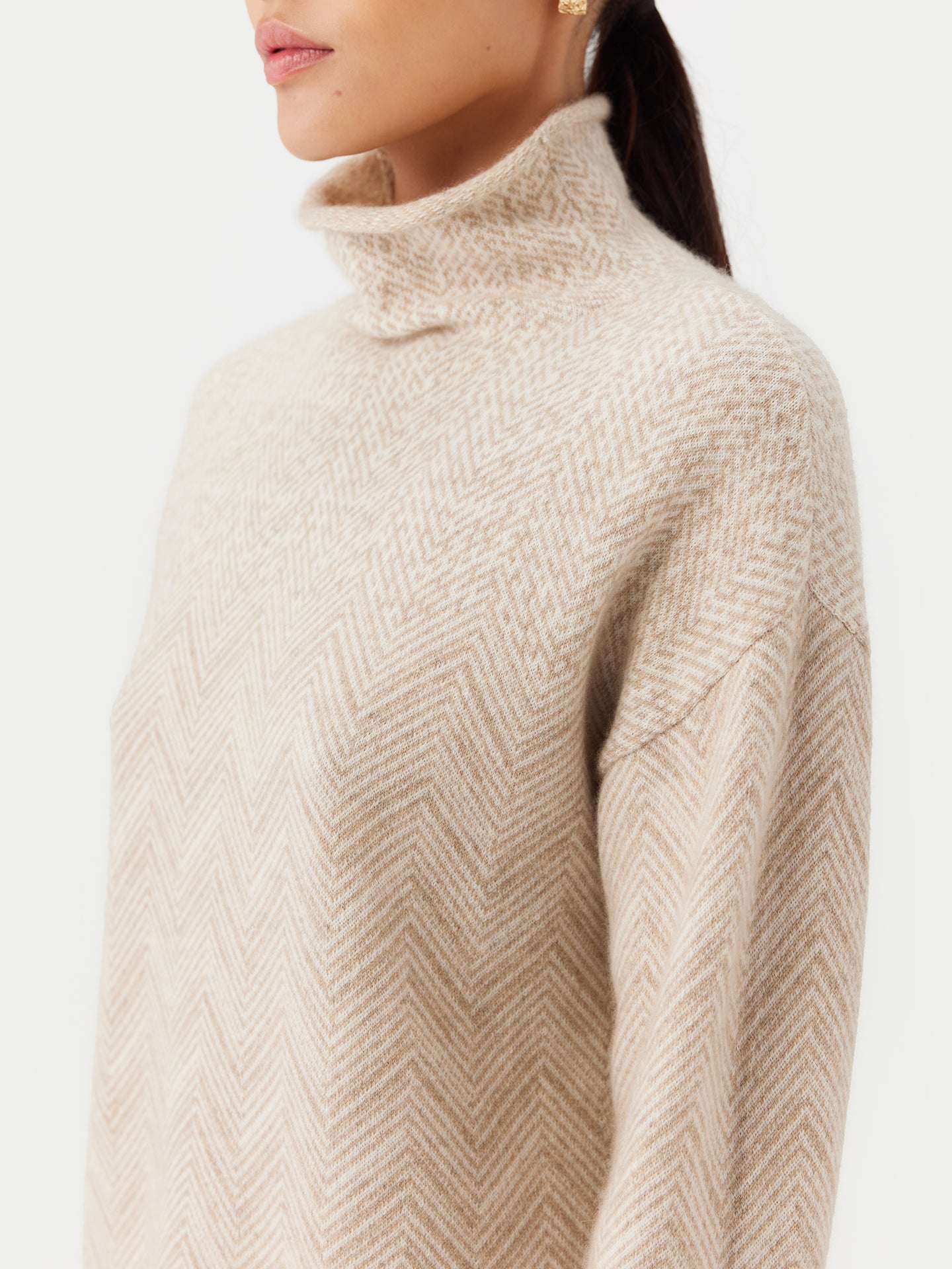 Women's Jacquard Knitted Cashmere Sweater Coconut Milk - Gobi Cashmere