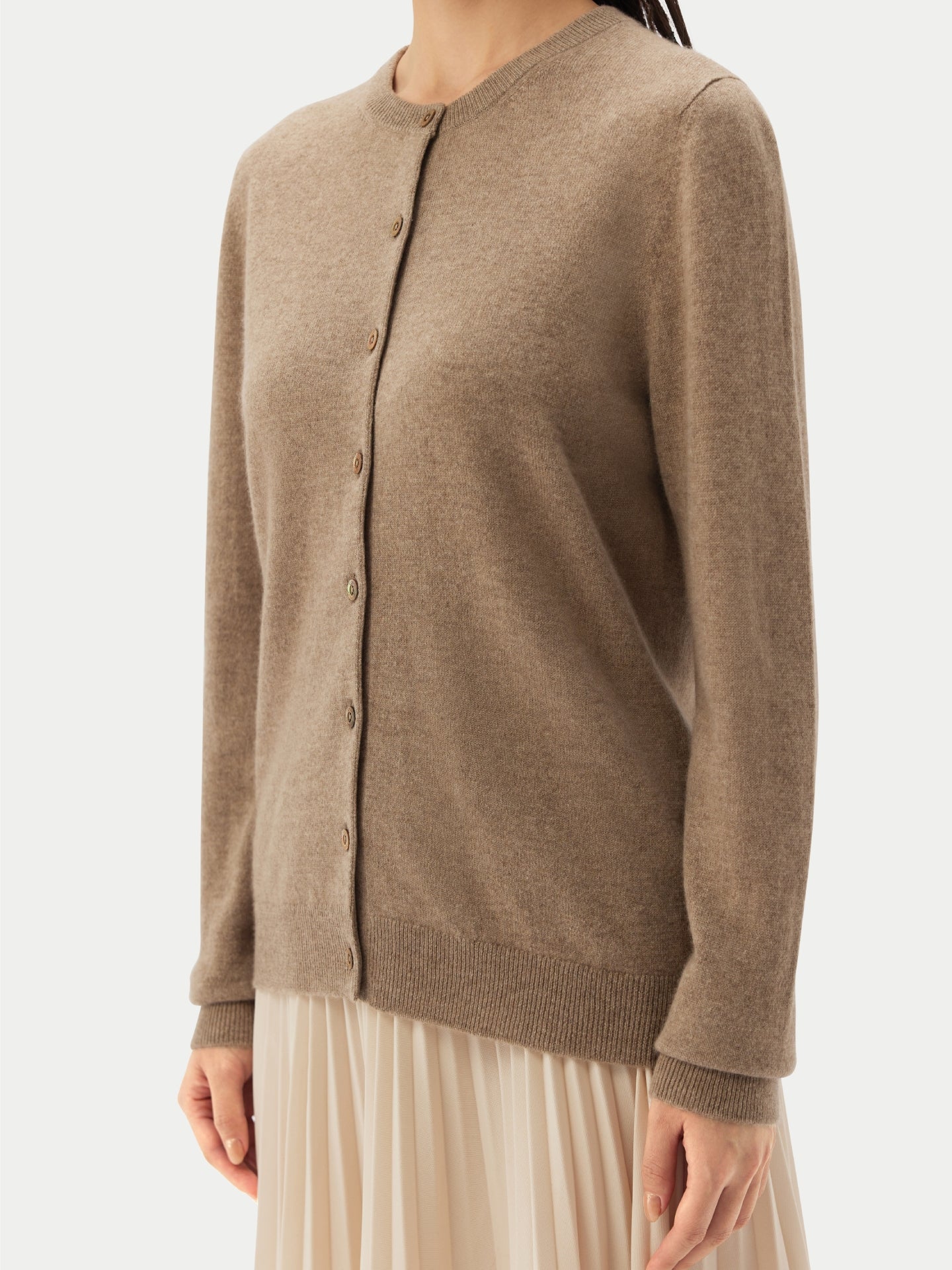 Organic Colour Cashmere Crew Neck Cardigan