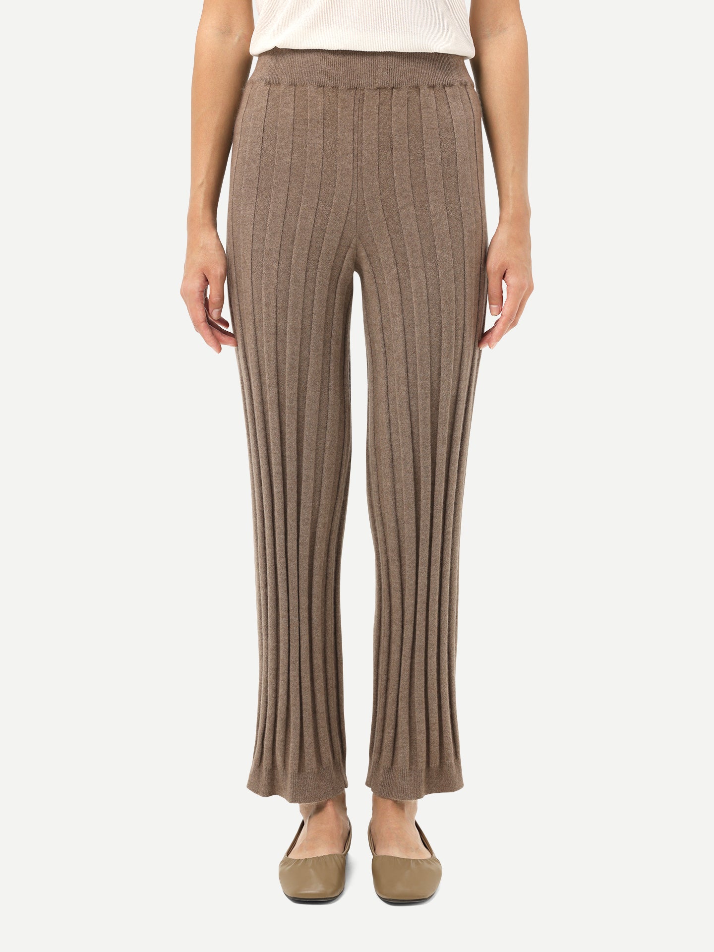 Women's Organic Textured Knit Cashmere Pants Taupe - Gobi Cashmere