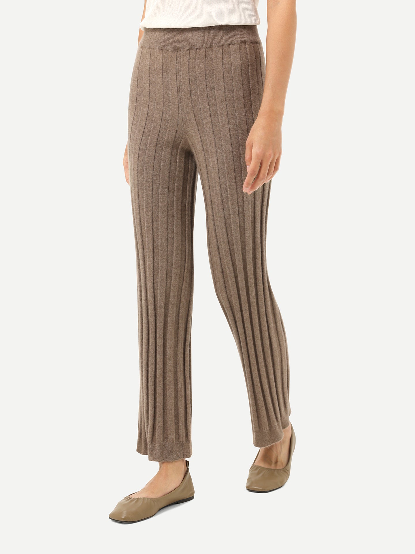 Women's Organic Textured Knit Cashmere Pants Taupe - Gobi Cashmere