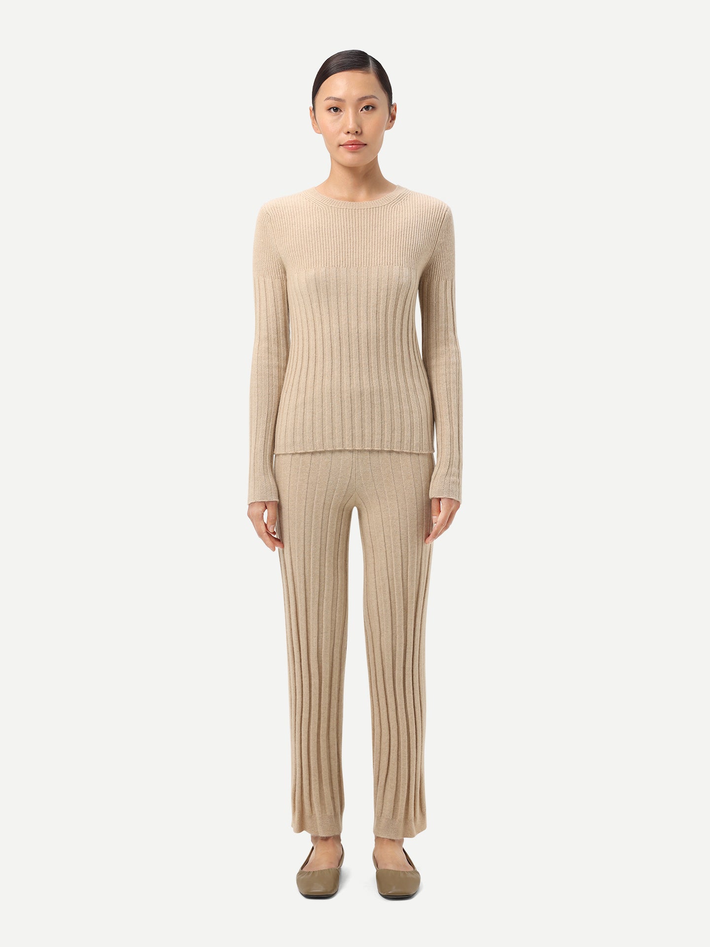 Women's Organic Textured Knit Cashmere Pants Beige - Gobi Cashmere