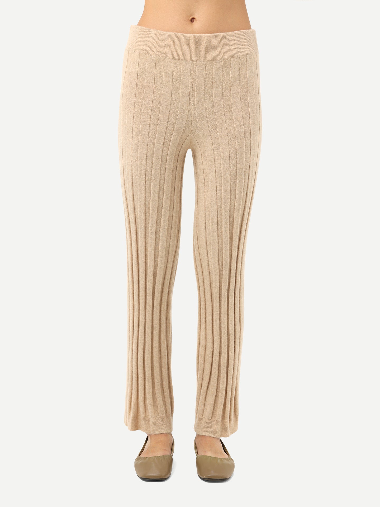 Women's Organic Textured Knit Cashmere Pants Beige - Gobi Cashmere