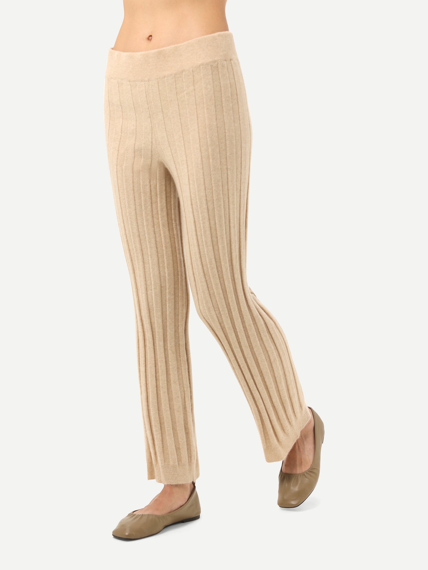 Women's Organic Textured Knit Cashmere Pants Beige - Gobi Cashmere