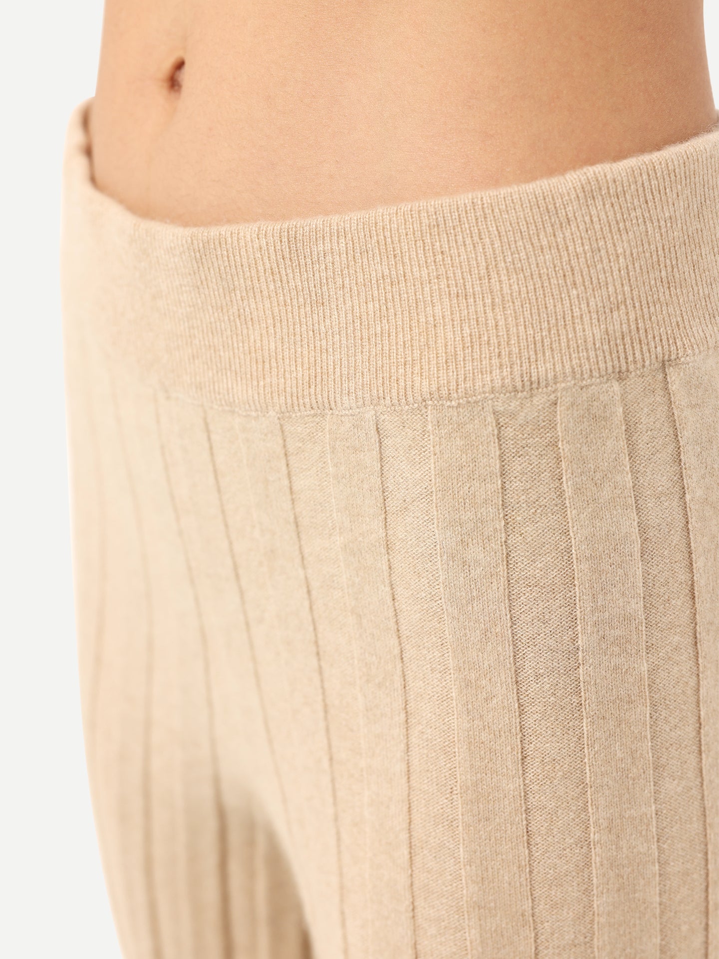 Women's Organic Textured Knit Cashmere Pants Beige - Gobi Cashmere