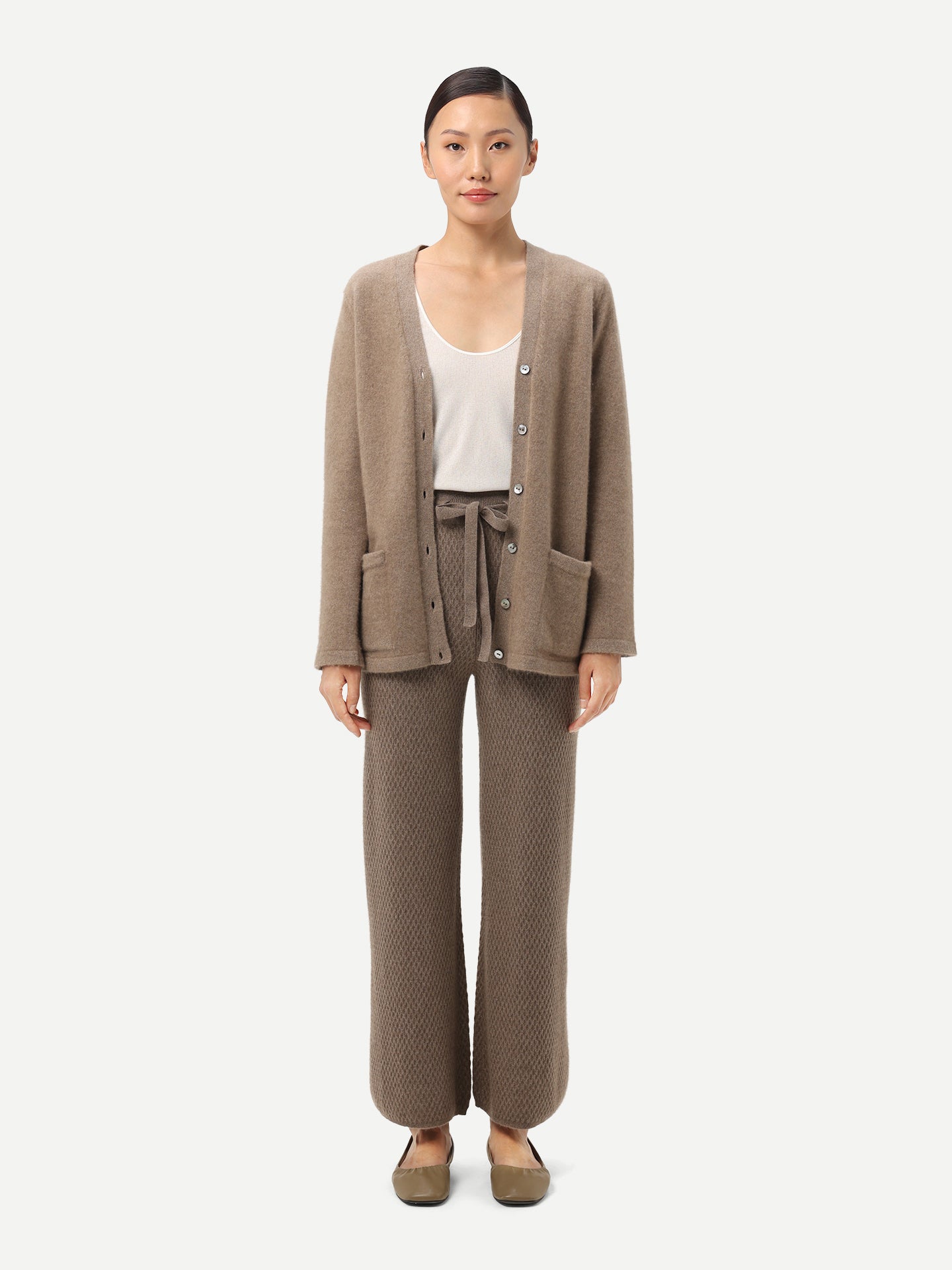 Women's Organic Textured Knit Cashmere Pants Taupe - Gobi Cashmere