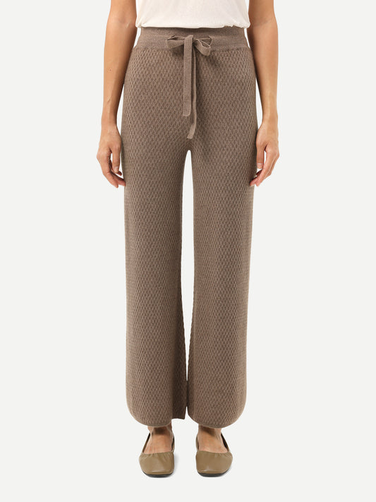 Women's Organic Textured Knit Cashmere Pants Taupe - Gobi Cashmere