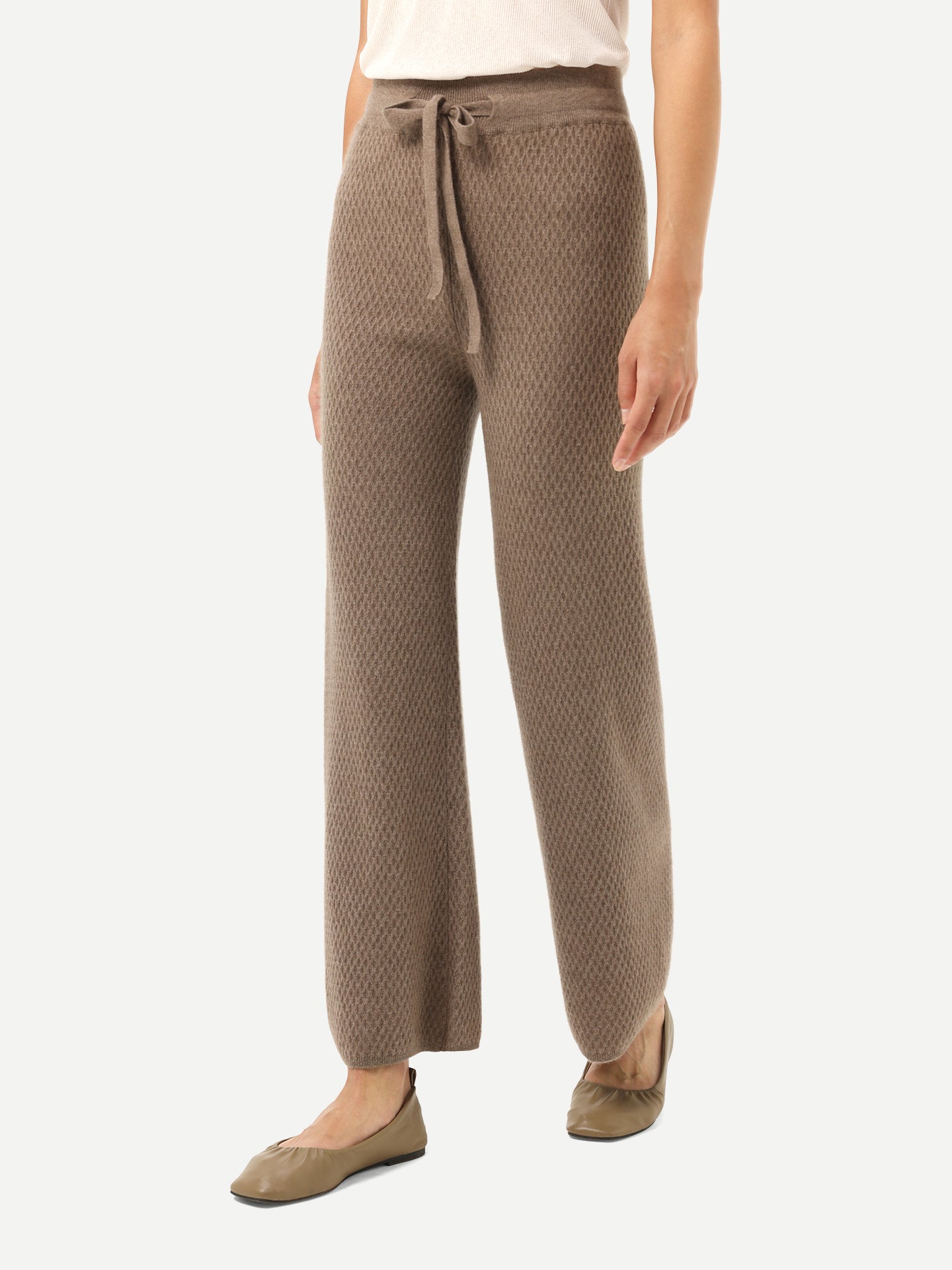 Women's Organic Textured Knit Cashmere Pants Taupe - Gobi Cashmere