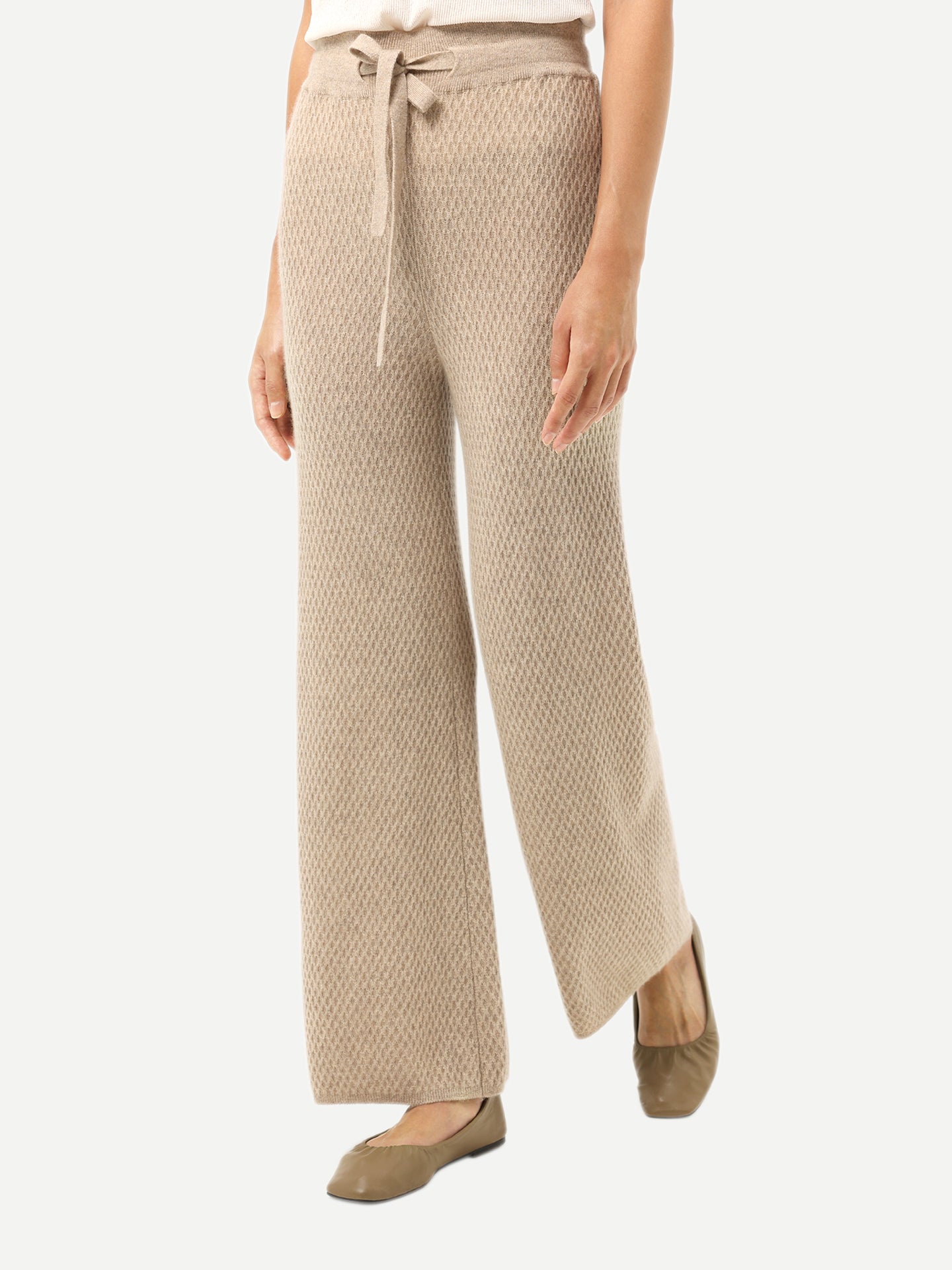 Women's Organic Textured Knit Cashmere Pants Warm Grey - Gobi Cashmere