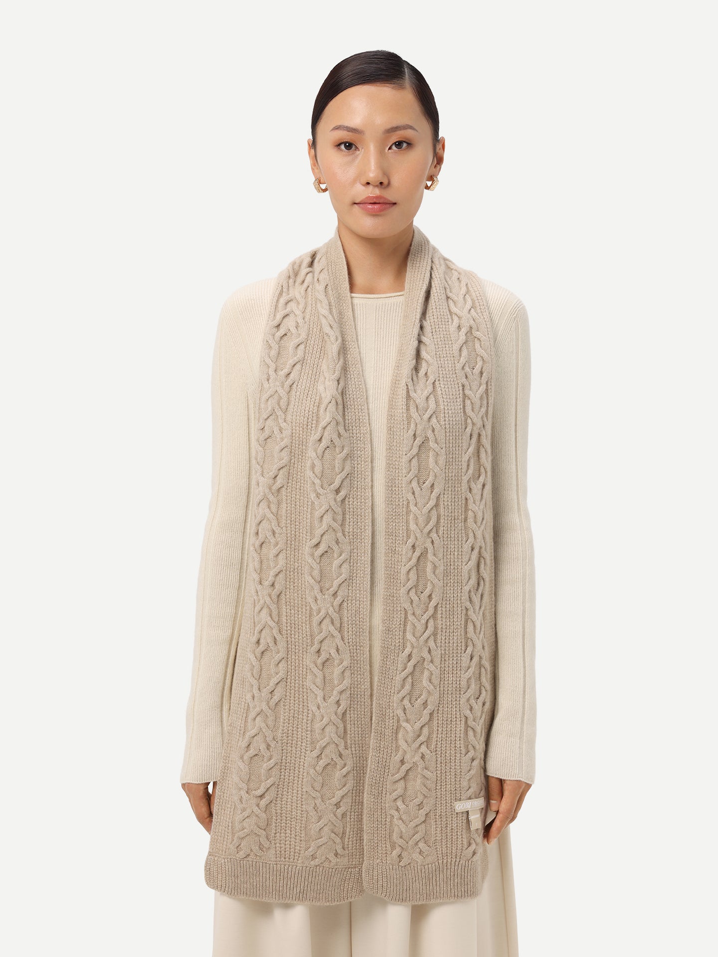 Women's Organic Cashmere Cable-Knit Scarf Warm Grey - Gobi Cashmere