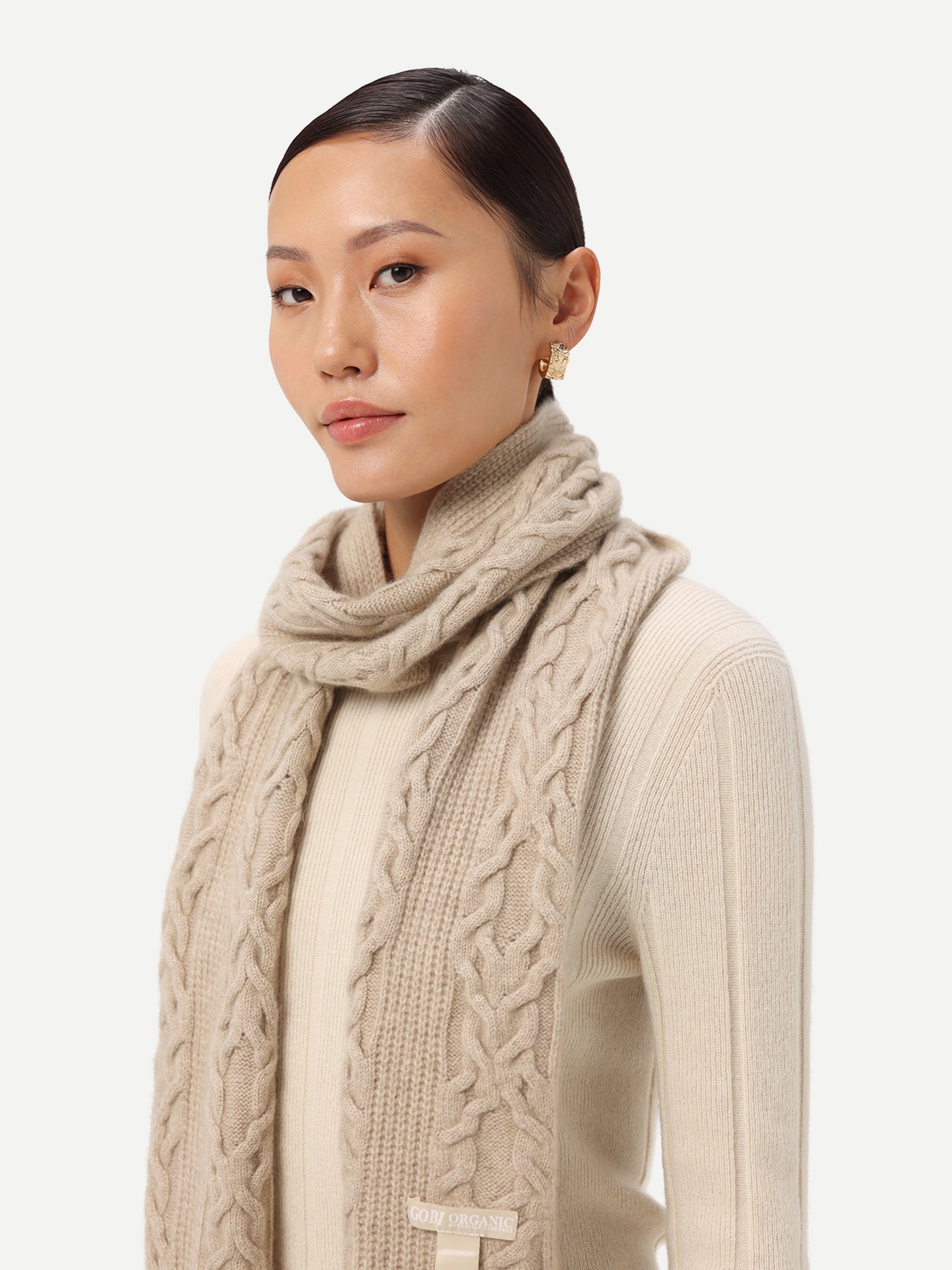 Women's Organic Cashmere Cable-Knit Scarf Warm Grey - Gobi Cashmere