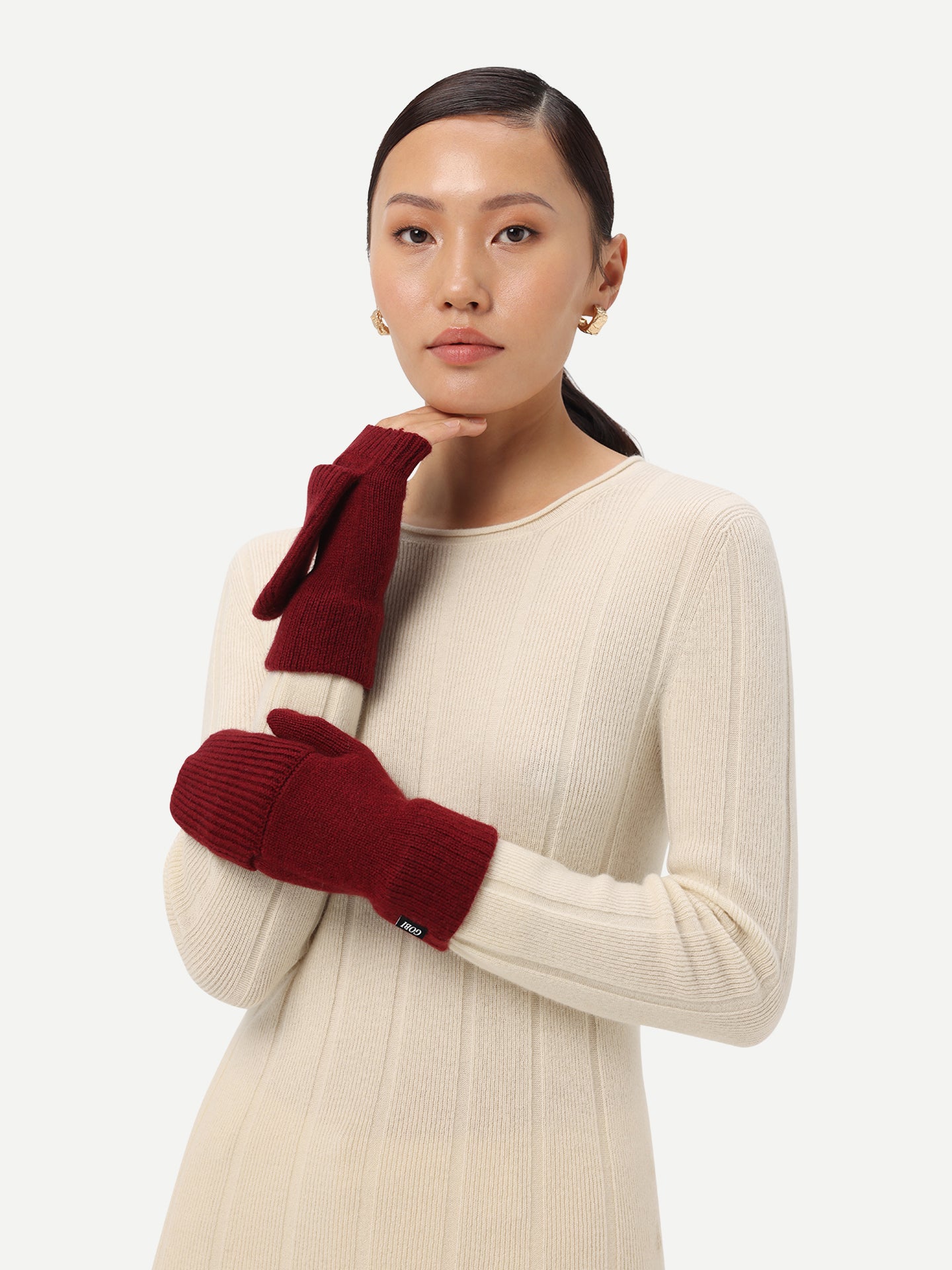 Women's Cashmere Fingerless Gloves with Flap Rhododendron - Gobi Cashmere