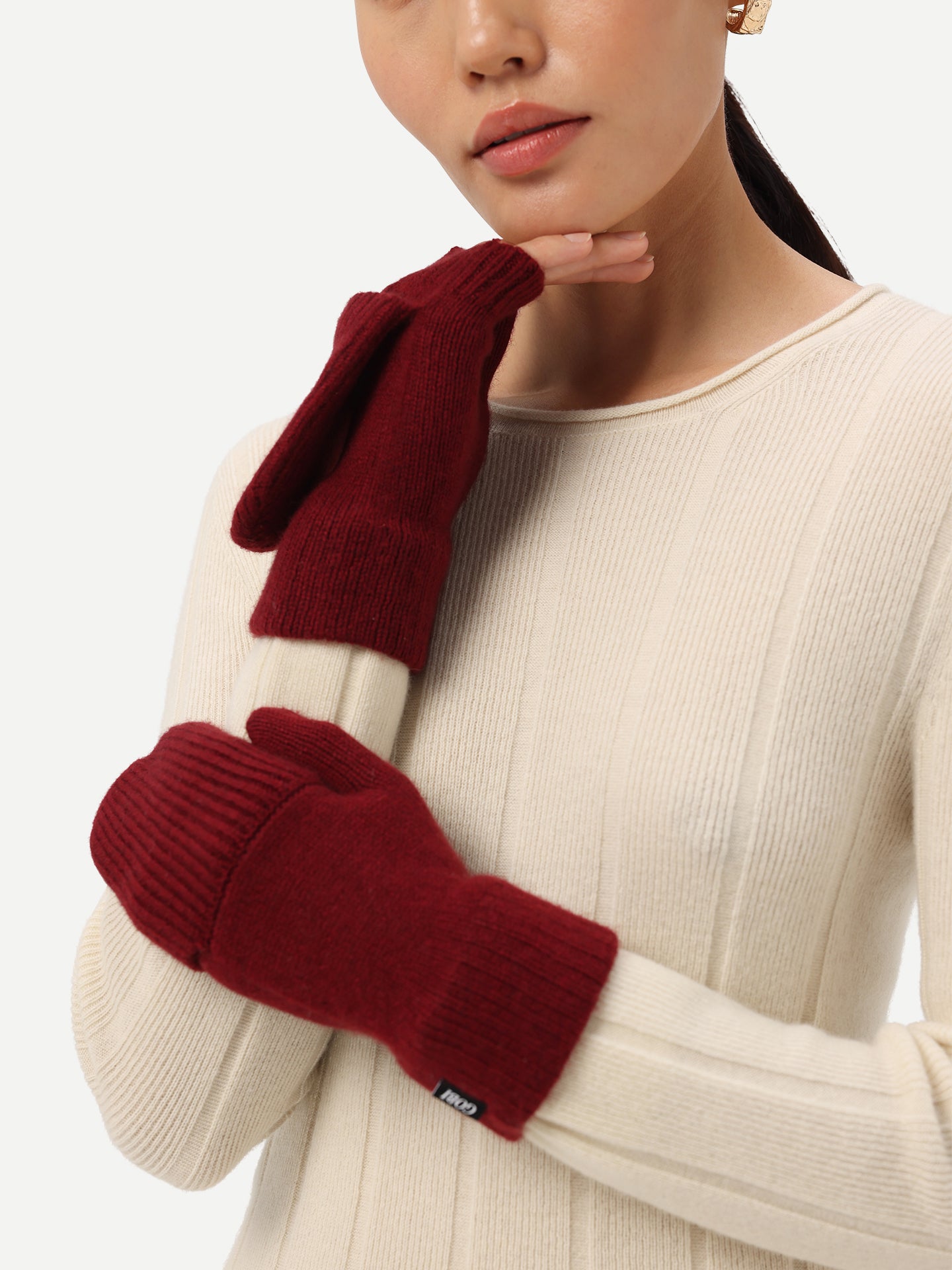 Women's Cashmere Fingerless Gloves with Flap Rhododendron - Gobi Cashmere