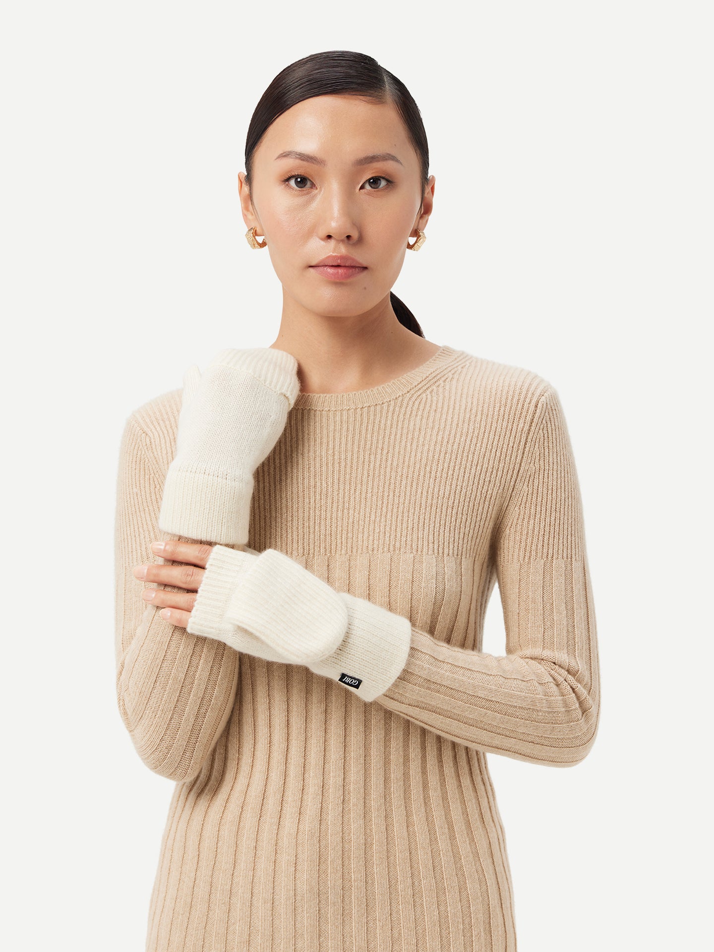 Women's Cashmere Fingerless Gloves with Flap White - Gobi Cashmere