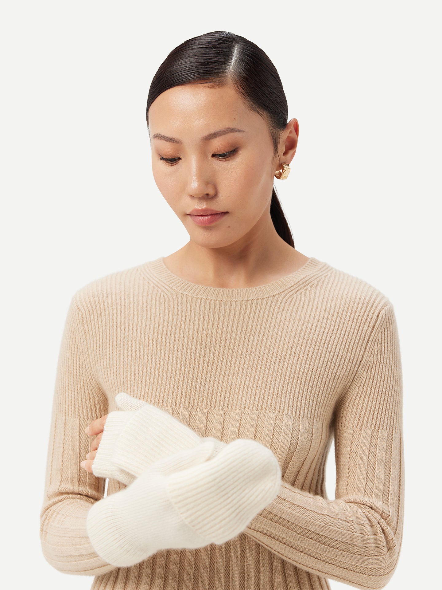 Women's Cashmere Fingerless Gloves with Flap White - Gobi Cashmere