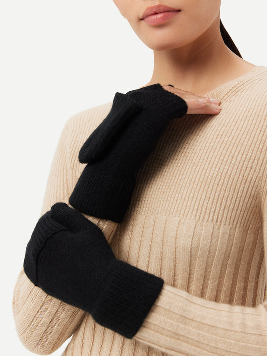 Women's Cashmere Fingerless Gloves with Flap Black - Gobi Cashmere