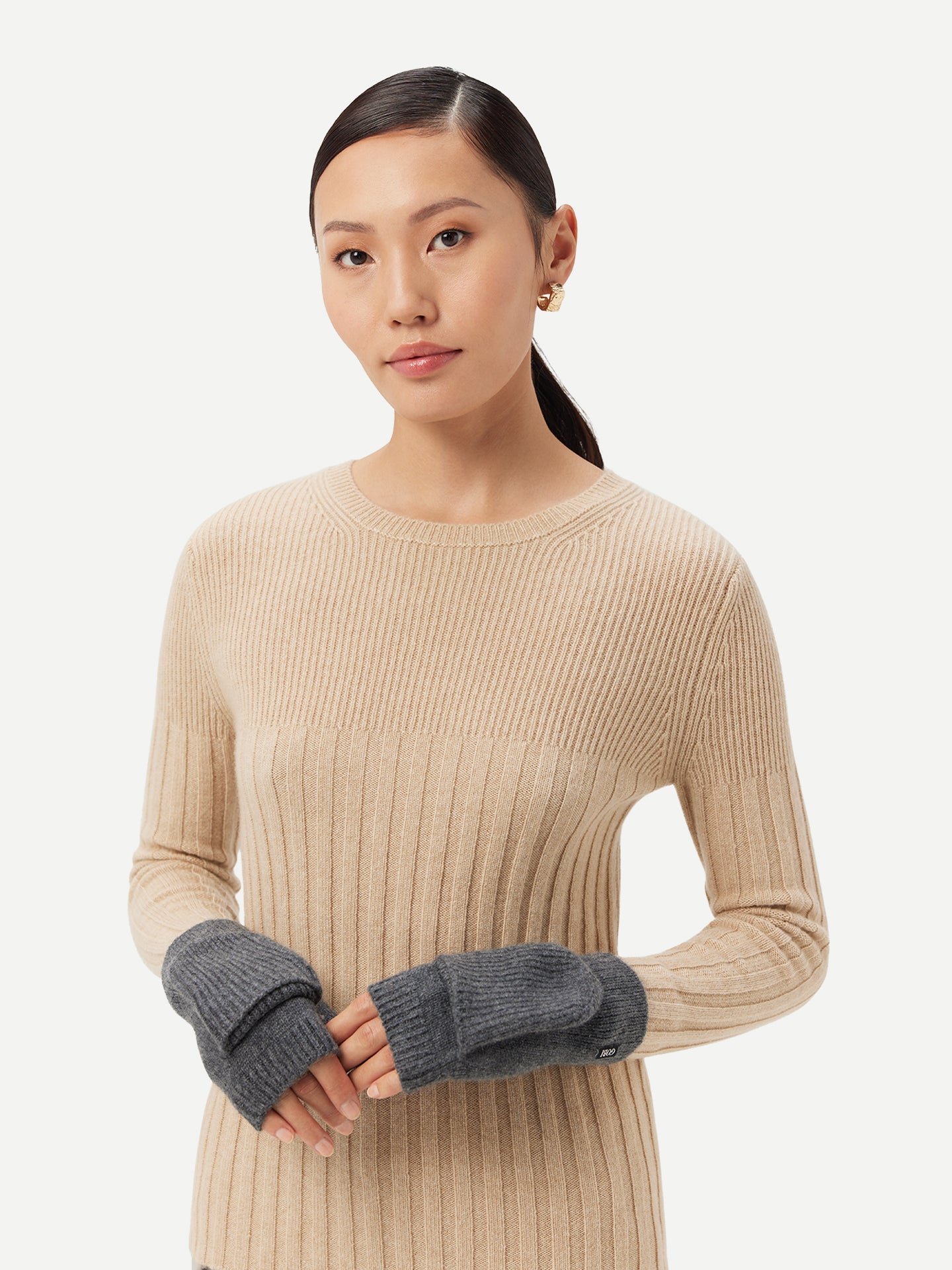 Women's Cashmere Fingerless Gloves with Flap Plum Kitten - Gobi Cashmere