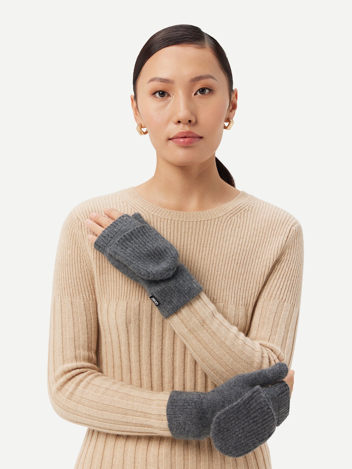 Women's Cashmere Fingerless Gloves with Flap Plum Kitten - Gobi Cashmere