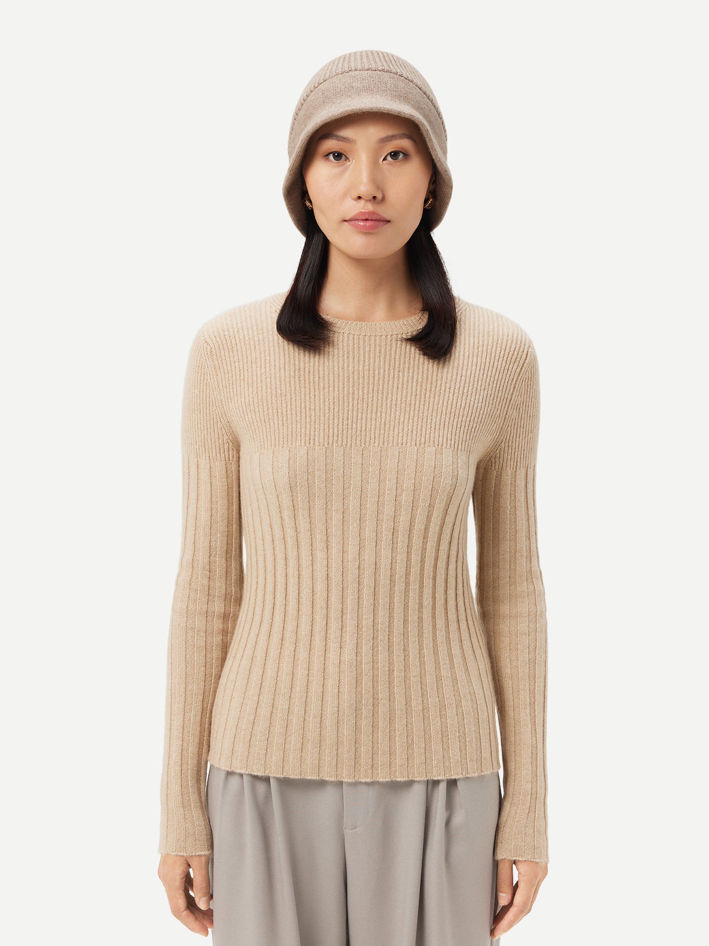 Women's Wide-Brim Cashmere Hat Taupe - Gobi Cashmere