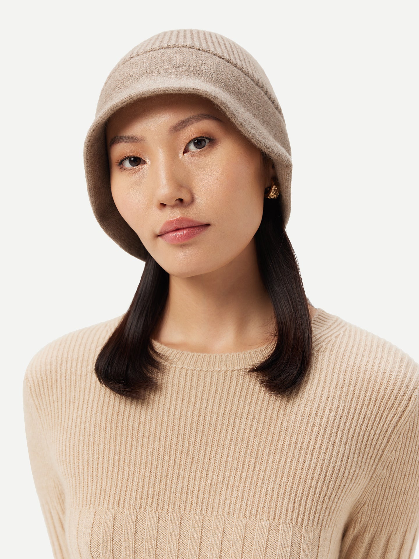 Women's Wide-Brim Cashmere Hat Taupe - Gobi Cashmere