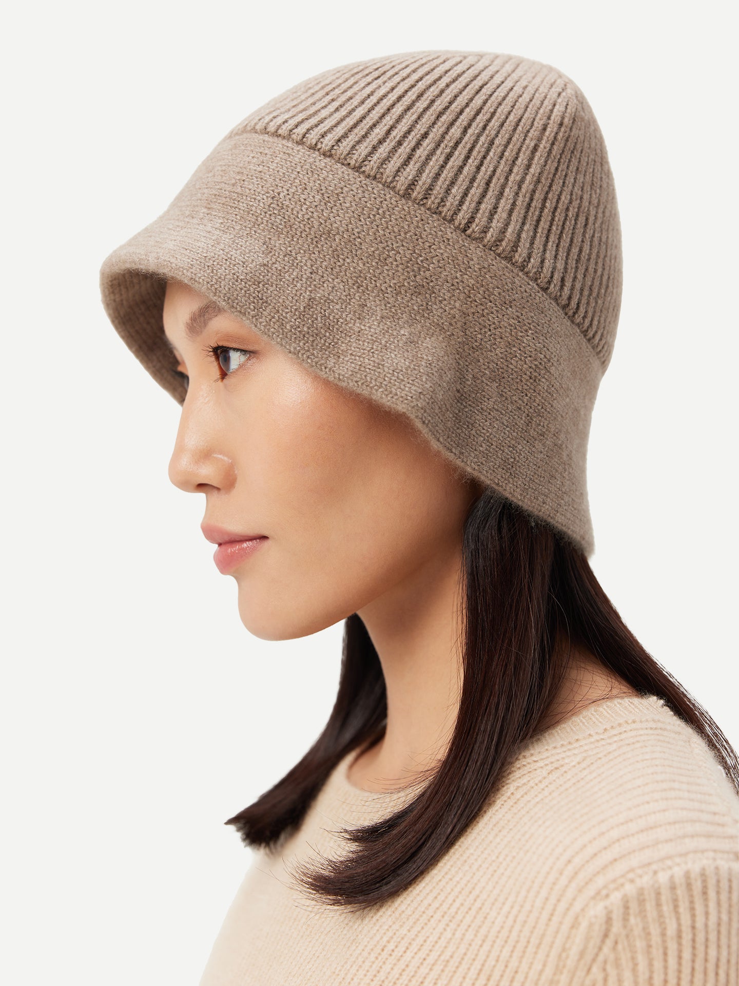 Women's Wide-Brim Cashmere Hat Taupe - Gobi Cashmere