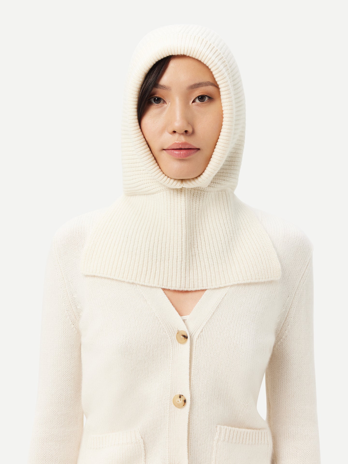 Women's Cashmere Cable-Knit Cashmere Hood White - Gobi Cashmere