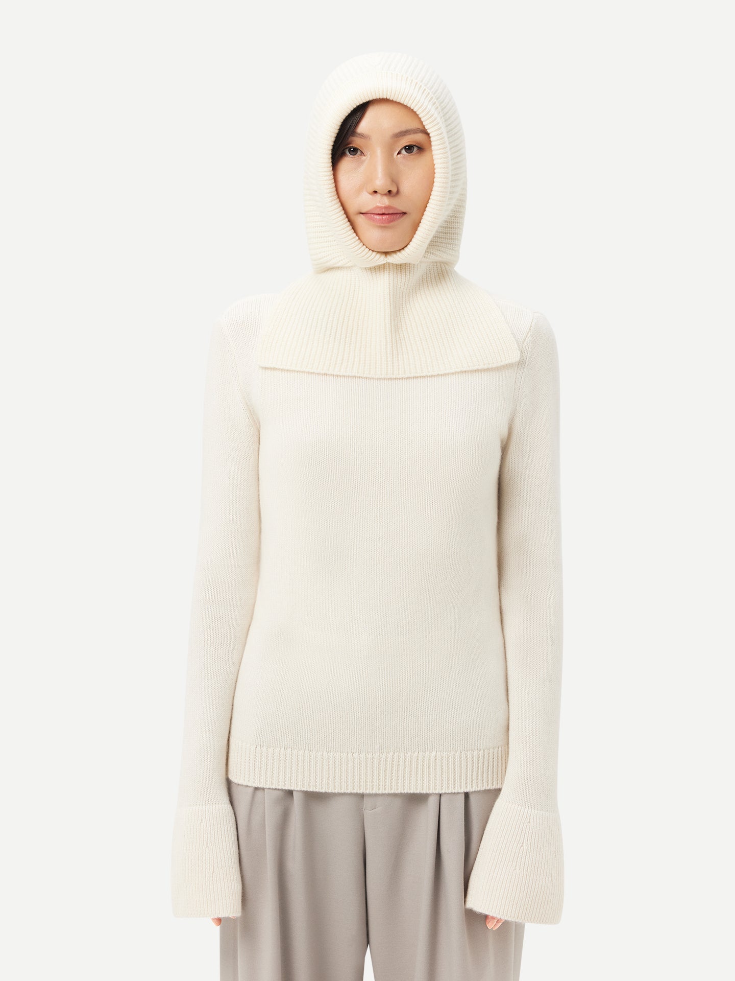 Women's Cashmere Cable-Knit Cashmere Hood White - Gobi Cashmere