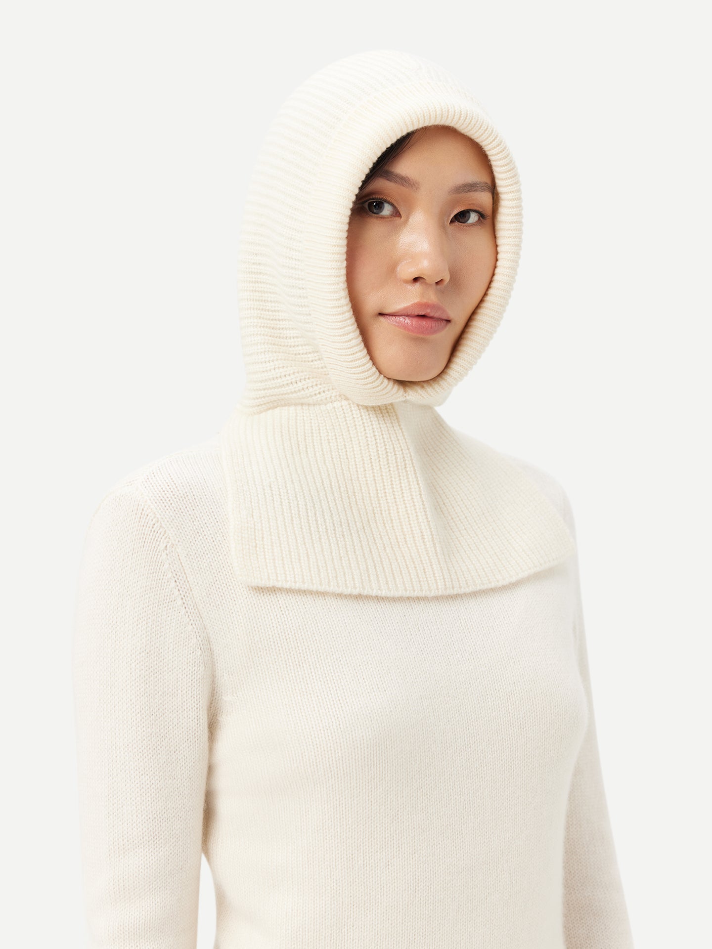 Women's Cashmere Cable-Knit Cashmere Hood White - Gobi Cashmere