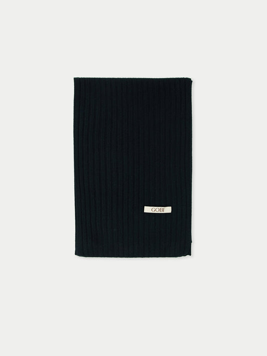 Unisex Cashmere Rib Knit Scarf Black - Gobi Cashmere 