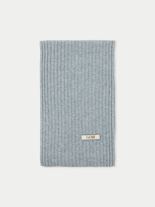 Unisex Cashmere Rib Knit Scarf Vapor Blue - Gobi Cashmere 