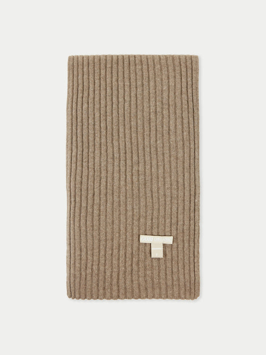 Unisex Organic Cashmere Rib Knit Scarf Taupe - Gobi Cashmere 