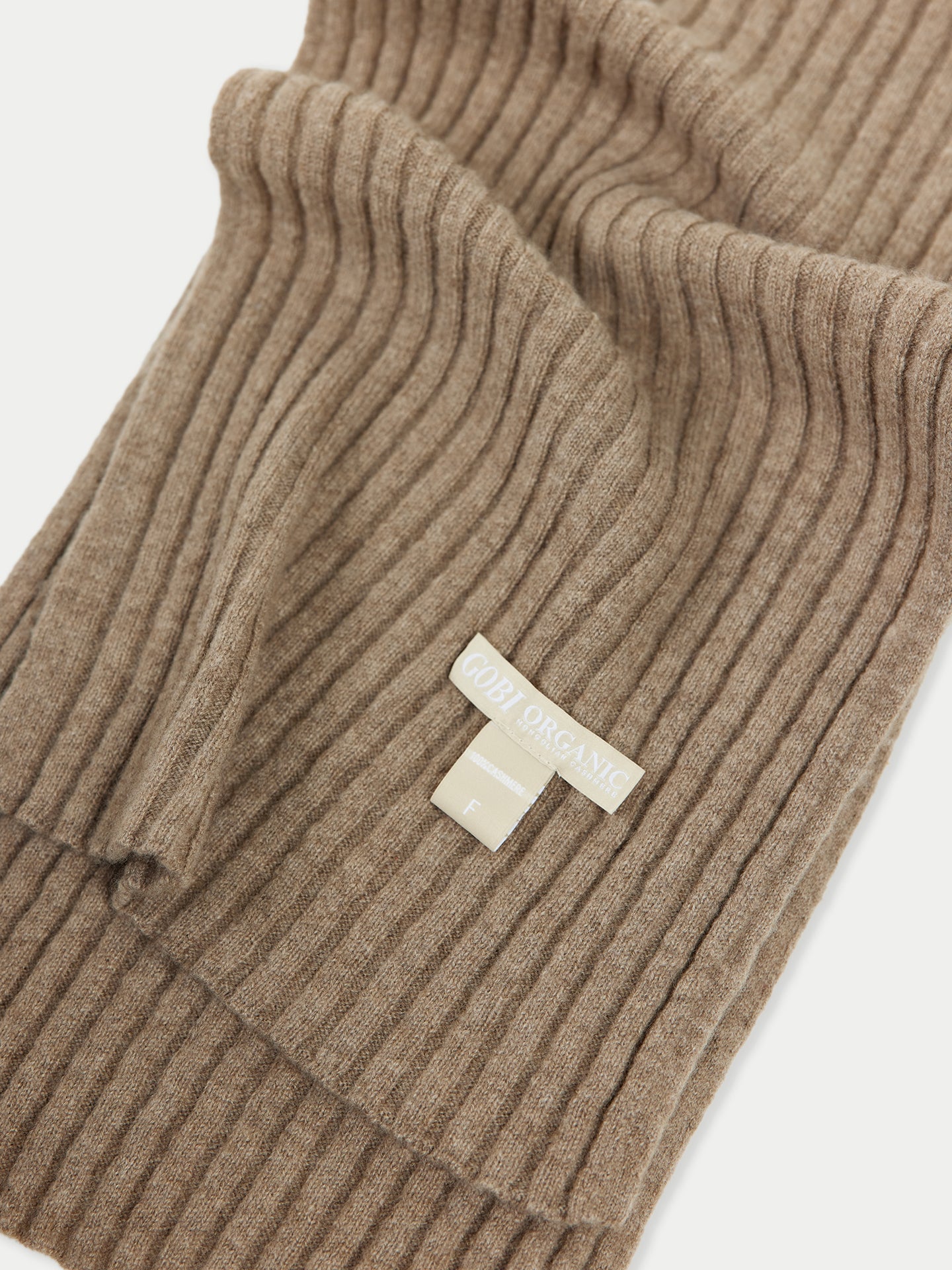 Unisex Organic Cashmere Rib Knit Scarf Taupe - Gobi Cashmere 